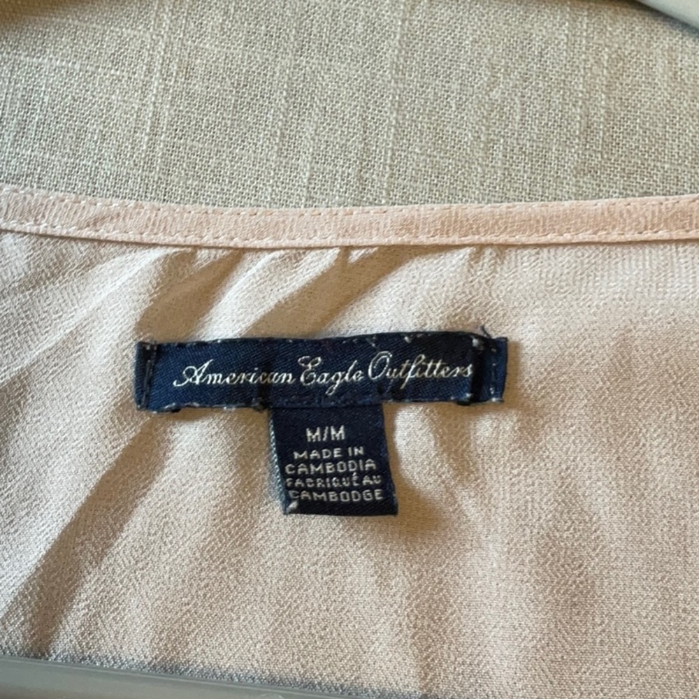American Eagle Outfitters Tan Ruched Relaxed Blouse - Picture 3 of 4